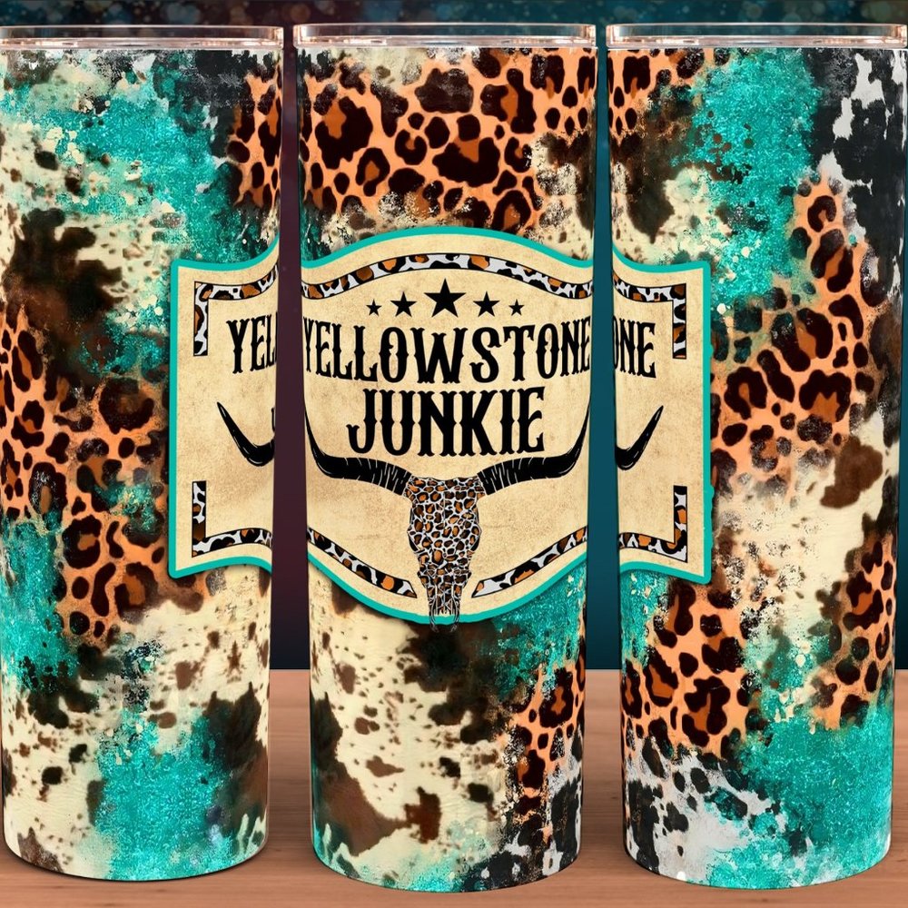 Yellowstone Junkie Cheetah Print with Turquoise Cup Mug Tumbler